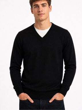 Wolsey Elegant Black V-Neck Sweater for Men